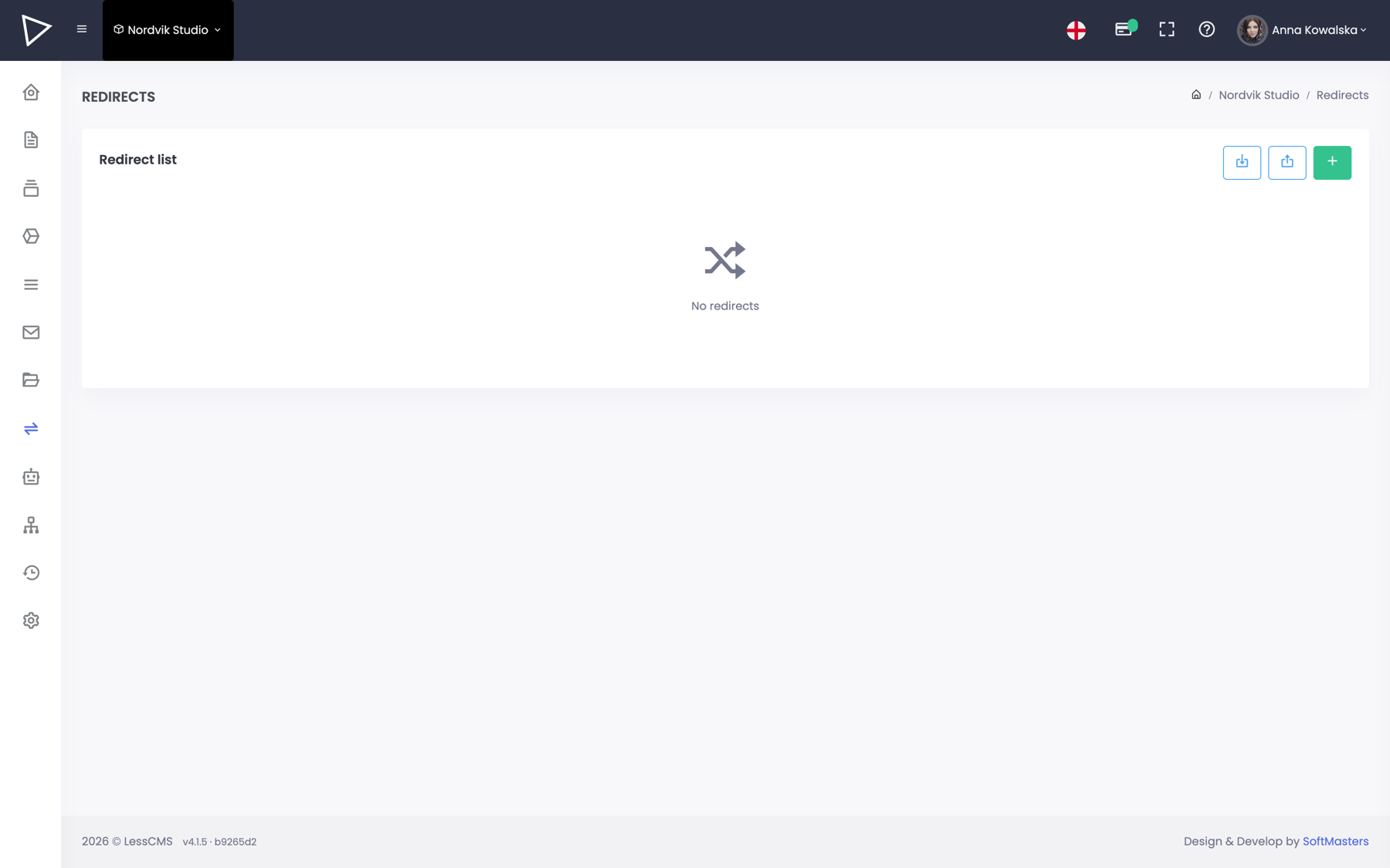 301 redirects in the LessCMS panel